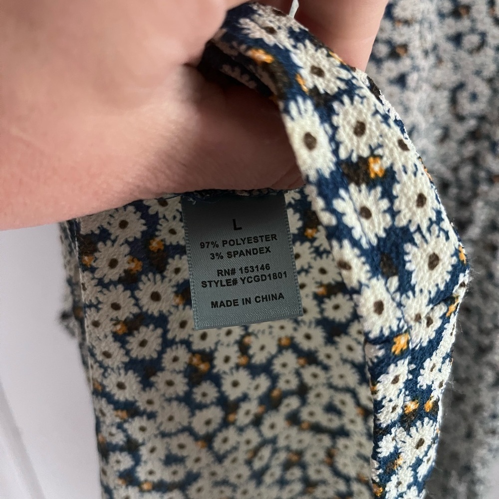 Good Luck Gem Navy Floral Button-Down Dress sleeveless size large - Picture 7 of 7